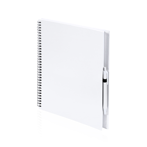 Quaderno a spirale con copertina in cartone riciclato e penna in formato A4 TECNAR MKT4730 - Bianco