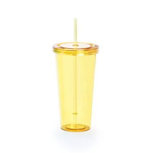 Bicchiere di plastica con cannuccia personalizzato 750 ml TRINOX MKT4874 - Giallo