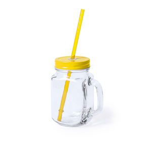 Bicchiere in vetro con cannuccia 500 ml HEISOND MKT5494 - Giallo