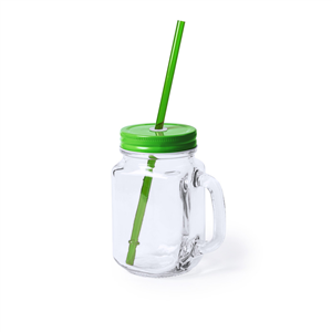 Bicchiere in vetro con cannuccia 500 ml HEISOND MKT5494 - Verde