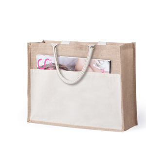 Shopper spesa personalizzata cm 44.5x34x15 in cotone e juta CEKON MKT5725 - Naturale