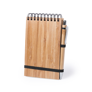 Block notes personalizzato con copertina in bamboo e penna in formato A6 TUMIZ MKT6018 - Neutro