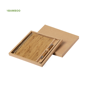Set quaderno spiralato in bamboo e penna HECAN MKT6396 - Neutro