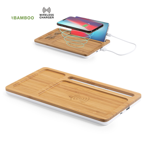 Caricatore wireless personalizzato con organizer da scrivania in bamboo TANKUL MKT6526 - Neutro