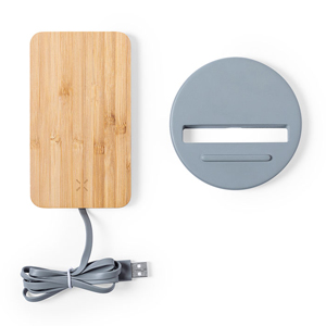 Caricabatterie wireless personalizzato in cemento calcareo e bamboo WIKET MKT6702 - Neutro