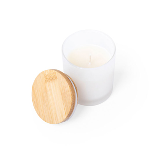 Candela aromatica in vetro e bamboo TRIVAK MKT6792 - Bianco