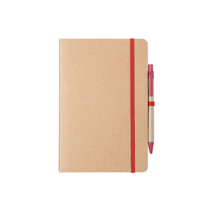 Taccuino con elastico con copertina in carta riciclata e penna in cartone riciclato in formato A5 ESTEKA MKT6837 - Rosso
