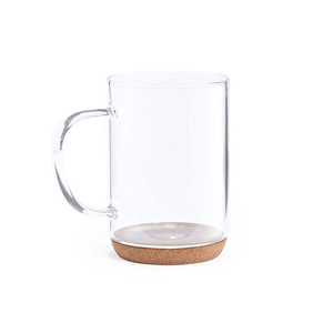 Tazza personalizzata in vetro borosilicato e base in sughero 450 ml HINDRAS MKT6865 - Neutro