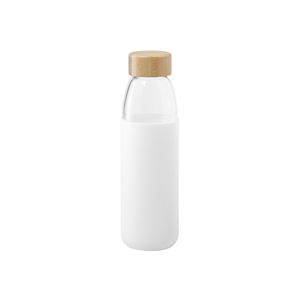 Bottiglia in vetro con cover in silicone e tappo in legno 540 ml TELTOX MKT6866 - Bianco