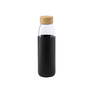 Bottiglia in vetro con cover in silicone e tappo in legno 540 ml TELTOX MKT6866 - Nero