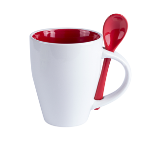 Tazza personalizzata in ceramica con interno colorato e cucchiaino 350 ml COTES MKT9459 - Rosso