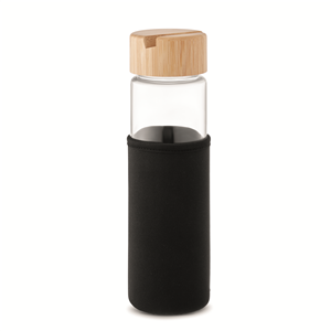 Bottiglia in vetro con tappo in legno e cover inclusa 600ml TINAROO MO2106 - Nero