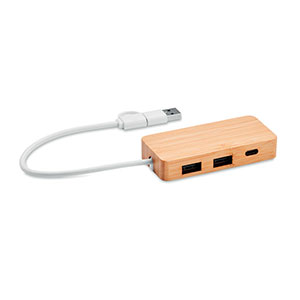 Hub USB-C/A a 3 porte in bamboo HUBBAM MO2143 - Legno