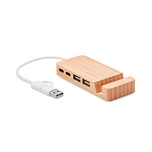 Hub USB-C/A a 4 porte in bamboo HUBSTAND MO2144 - Legno