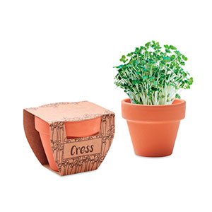 Piccolo vaso di terracotta con semi di crescione CRESS POT. Prodotto in EU  MO2219 - Legno