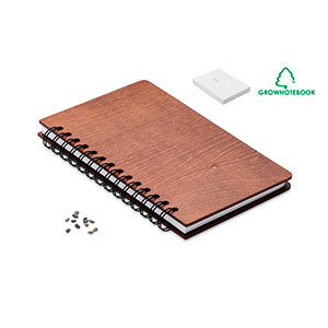 Quaderno a spirale in carta di semi e copertina in legno SAVAGE. Prodotto in UE MO2251 - Marrone