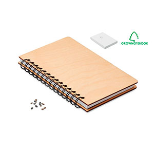 Quaderno a spirale in carta di semi e copertina in legno SAVAGE. Prodotto in UE MO2251 - Legno