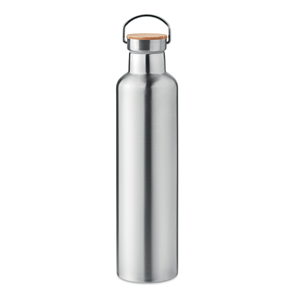 Bottiglia termica acciaio con dettagli legno 1L HELSINKI LARGE MO6373 - Silver Opaco