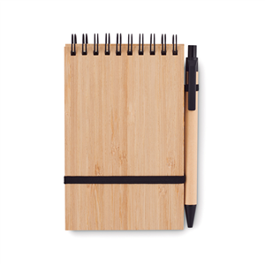 Block notes personalizzato con copertina in bamboo in formato A6 SONORABAM MO6528 - Nero