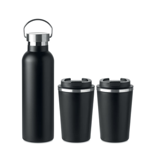 Bottiglia termica personalizzabili 750 ma con 2 bicchieri acciaio inox HELSINKI SET MO6616 - Nero