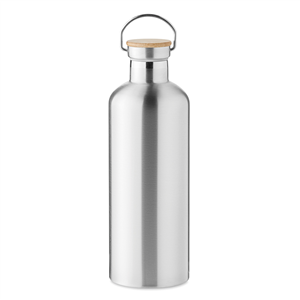 Bottiglia termica con dettagli legno 1,5L HELSINKI LARGE MO6676 - Silver Opaco