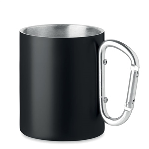 Tazza personalizzata acciao inox doppio strato con moschettone 300ml TRUMBA MO6873 - Nero