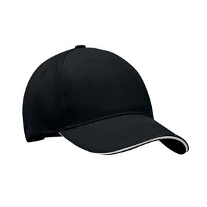 Cappello baseball personalizzabile in cotone 5 pannelli SINGA MO6875 - Bianco - Nero