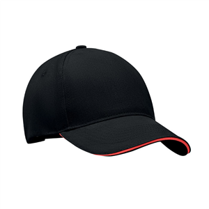 Cappello baseball personalizzabile in cotone 5 pannelli SINGA MO6875 - Nero-Rosso