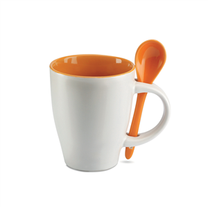 Tazza personalizzata in ceramica con interno colorato e cucchiaino 250 ml DUAL MO7344 - Arancio