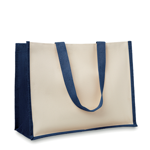 Shopping bag personalizzata in juta e canvas 320gr cm 42x19x33 CAMPO DE FIORI MO8967 - Blu