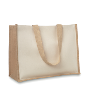 Shopping bag personalizzata in juta e canvas 320gr cm 42x19x33 CAMPO DE FIORI MO8967 - Beige