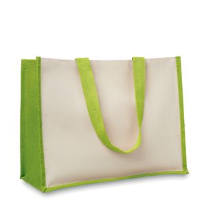 Shopping bag personalizzata in juta e canvas 320gr cm 42x19x33 CAMPO DE FIORI MO8967 - Lime