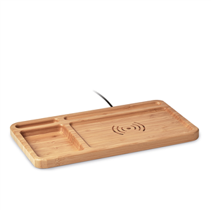 Caricatore wireless personalizzato con portaoggetti in bamboo CLEANDESK MO9391 - Legno