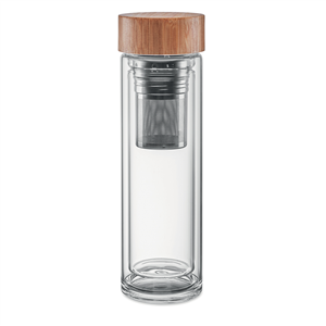 Borraccia in vetro con infusore e tappo in legno 420 ml BATUMI GLASS MO9420 - Trasparente