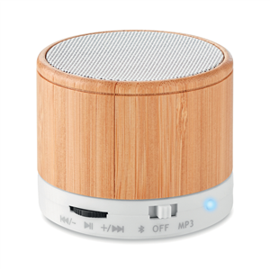 Speaker wireless personalizzato in bamboo ROUND BAMBOO MO9608 - Bianco