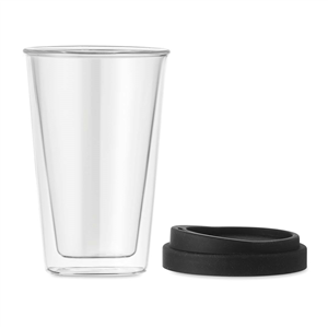Bicchiere doppio strato in vetro con coperchio 350ml BIELO TUMBLER MO9927 - Nero