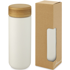 Bicchiere termico in ceramica con coperchio in bamboo 300 ml LUMI PF100705 - Bianco 
