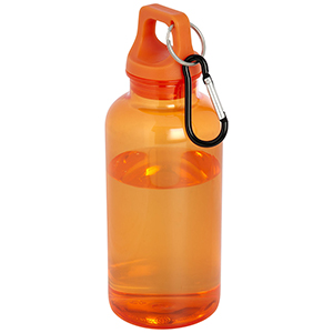Borraccia personalizzata in plastica riciclata certificata RCS da 400 ml con moschettone Oregon PF100778 - Arancio 