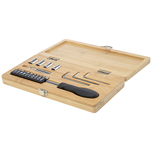 Set di utensili personalizzato in bambù/plastica riciclata da 19 pezzi Rivet PF104578 - Naturale 