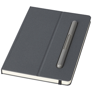 Taccuino personalizzato SKRIBO, con funzione supporto per cellulare e penna a sfera PF107873 - Grigio 