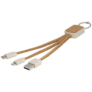 Cavo di ricarica 3 in 1 personalizzato in sughero e paglia di grano Bates PF124294 - Naturale 