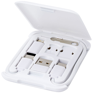 Cavo di ricarica modulare in plastica riciclata con supporto per telefono Savvy PF124361 - Bianco 