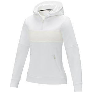 Felpa personalizzabile da donna con cappuccio e mezza zip in poliestere 340gr Elevate Life SAYAN PF39473 - Bianco