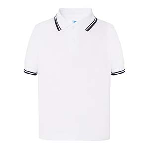 Polo da bambino con dettagli in contrasto cotone 210gr JHK KID PKIDCTR - Bianco - Blu Navy