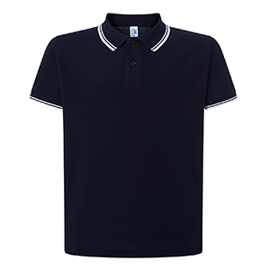 Polo uomo con dettagli in contrasto in cotone 210gr JHK REGULAR PORA210CTR - Blu Navy - Bianco