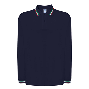 Polo maniche lunghe uomo con dettagli Italia in cotone 210gr JHK REGULAR LONG SLEEVES PORA210LSITA - Blu Navy