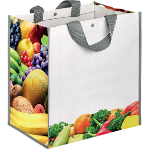 Shopper riutilizzabile personalizzata cm 35x34,5x22 in polipropilene laminato FRUITBOX PPG094FV - Bianco