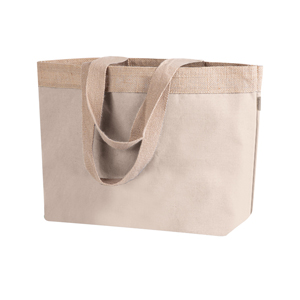 Shopper spesa personalizzata cm 48x35x15 in cotone laminato 220gr e juta MAYA PPG245 - Ecru