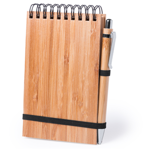 Block notes personalizzato con copertina in bamboo e penna in formato A6 SPIRAL BAMBOO PPH617 - Senza colore
