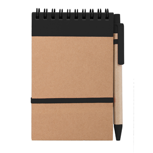 Block notes personalizzato in cartone riciclato con elastico e penna in formato A6 MINI NOTES CARTOON PPH619 - Nero